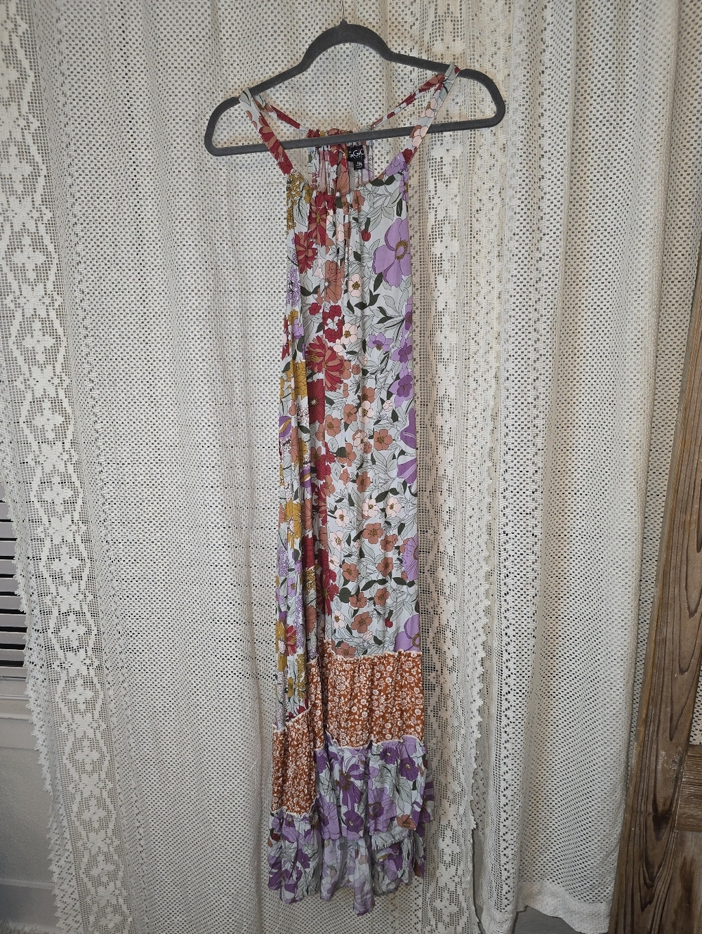 Gigio Mixed Floral Summer Dress Womens M Cottagecore, Tiered, Multi-colored Boho